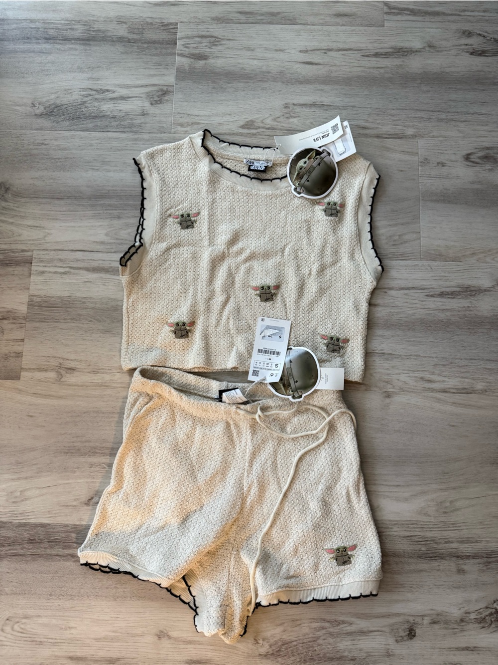 NWT Star Wars Zara Baby Yoda Grogu Crocheted Set Up - Tank Top Blouse and Shorts